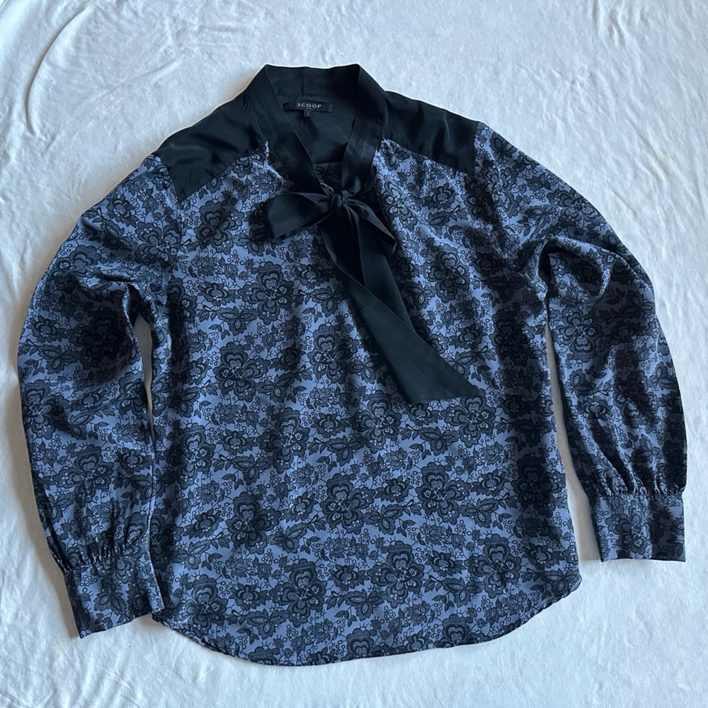 Scoop NYC Silk Large Black neck tie  Dress Top - Picture 12 of 14